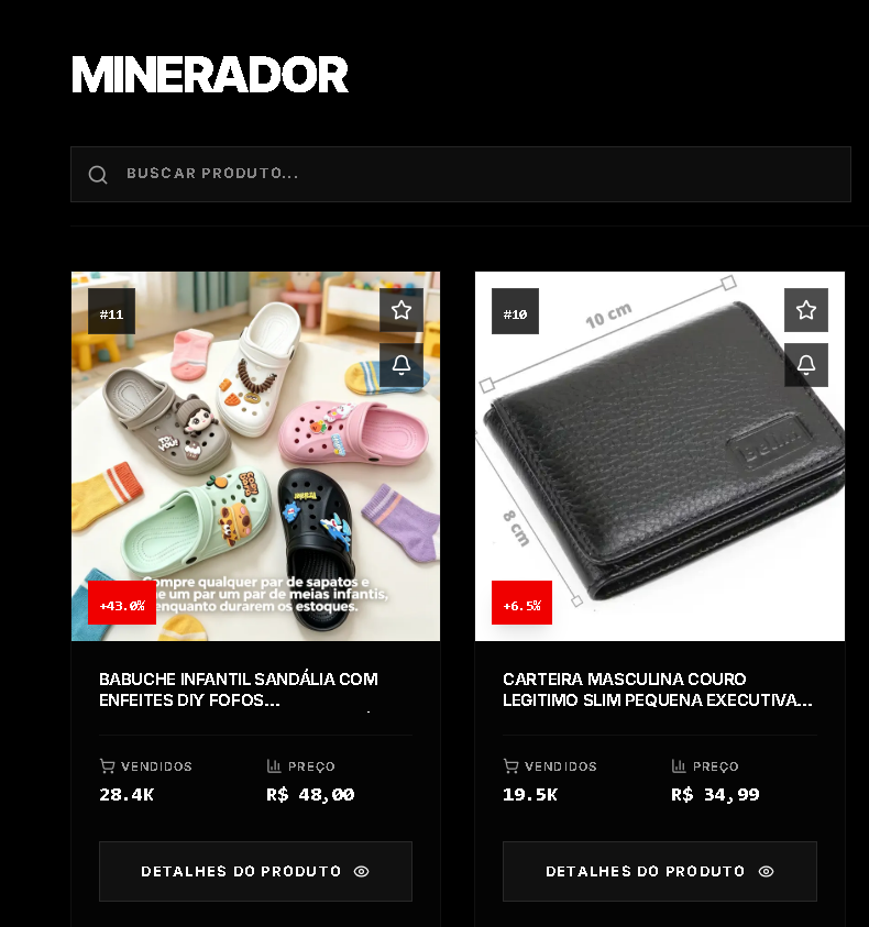 Minerador do Flow mostrando produtos em alta no TikTok Shop