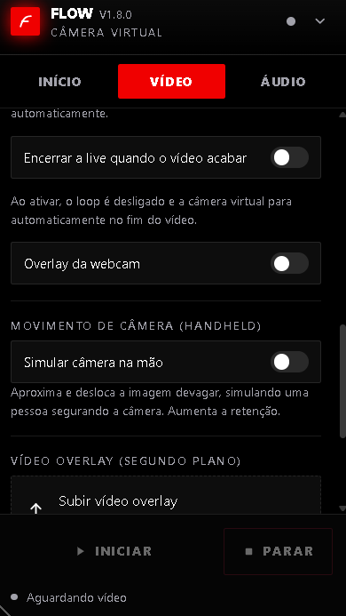 Extensão Flow rodando a live automática